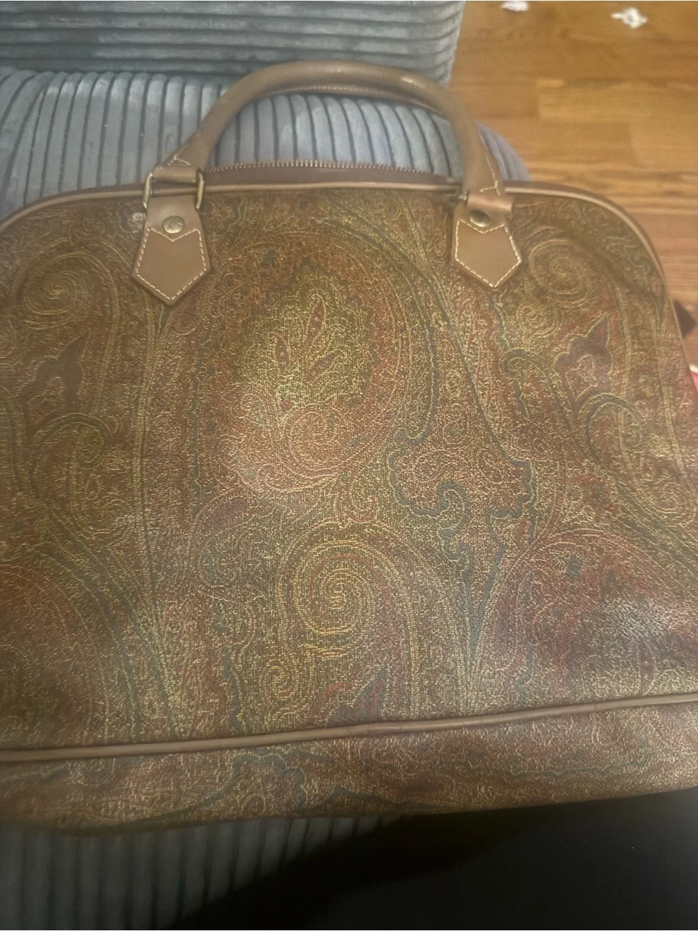 ETRO  Brown Paisley Leather Briefcase - luxury vintage